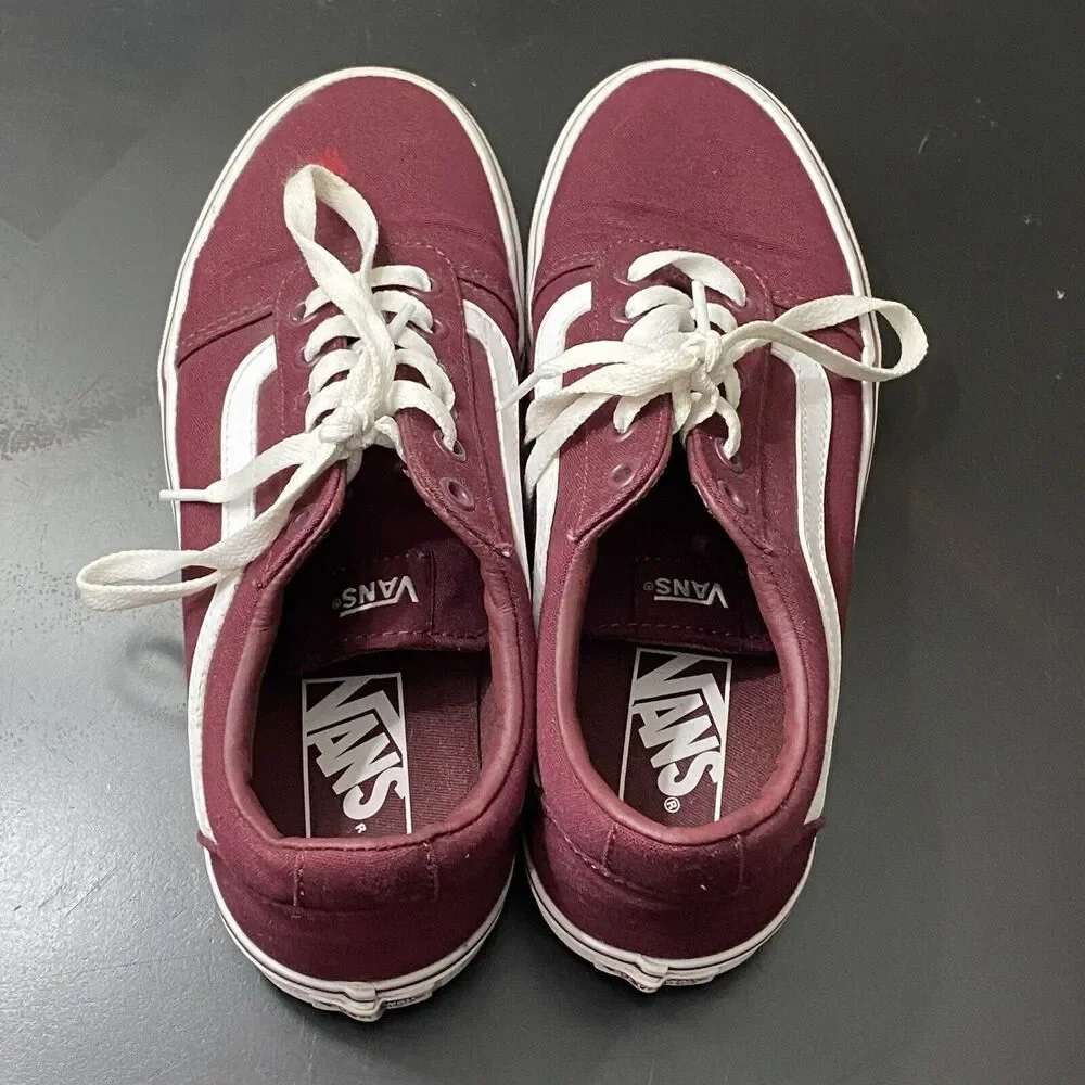 Vans Off The Wall Skate Low Top Shoes Womens Size 8 Ward Burgundy Red White FLAW